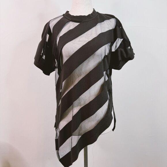 Marques Almeida Womens Shirt Devore Striped Top Goth Sheer Asymmetrical Small - Picture 1 of 12